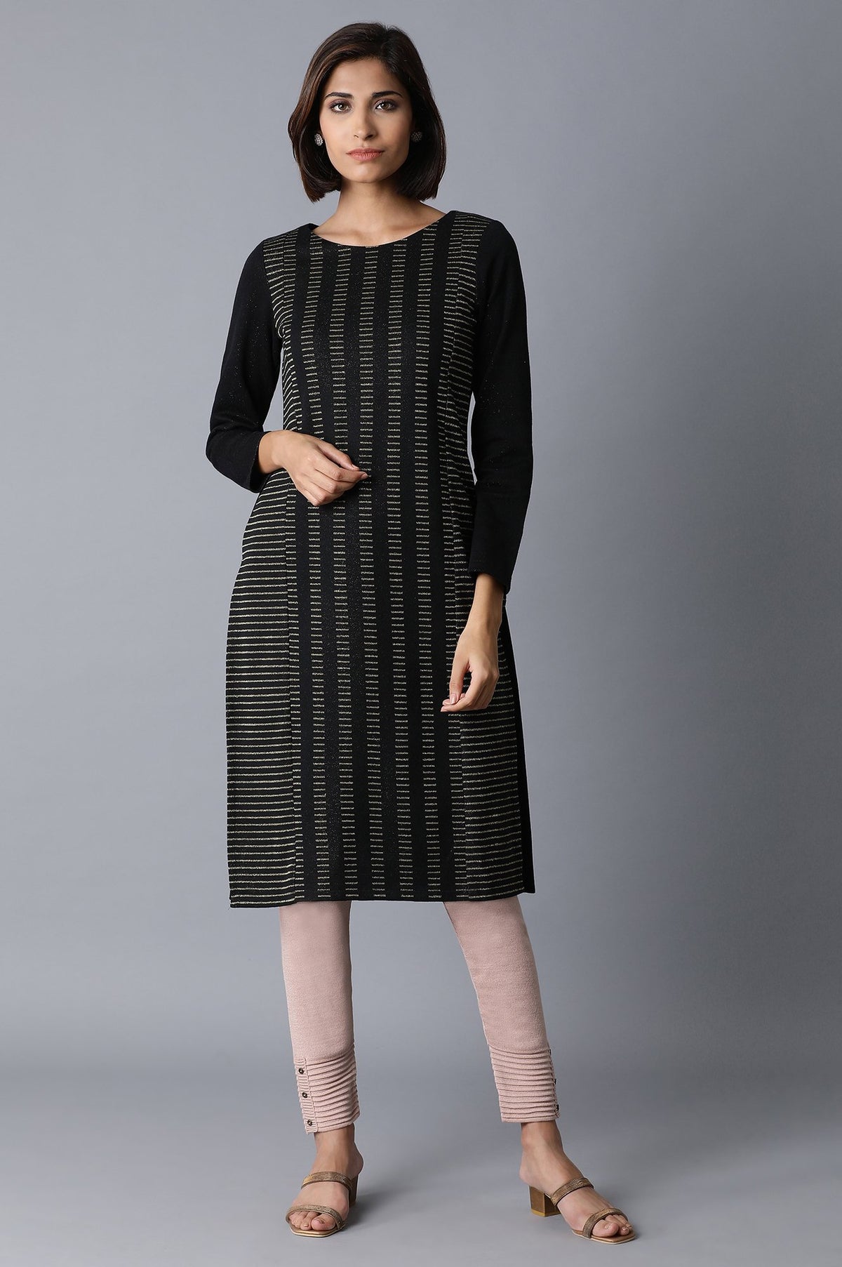 Jet Black Pc Jacquard Kurta - XS