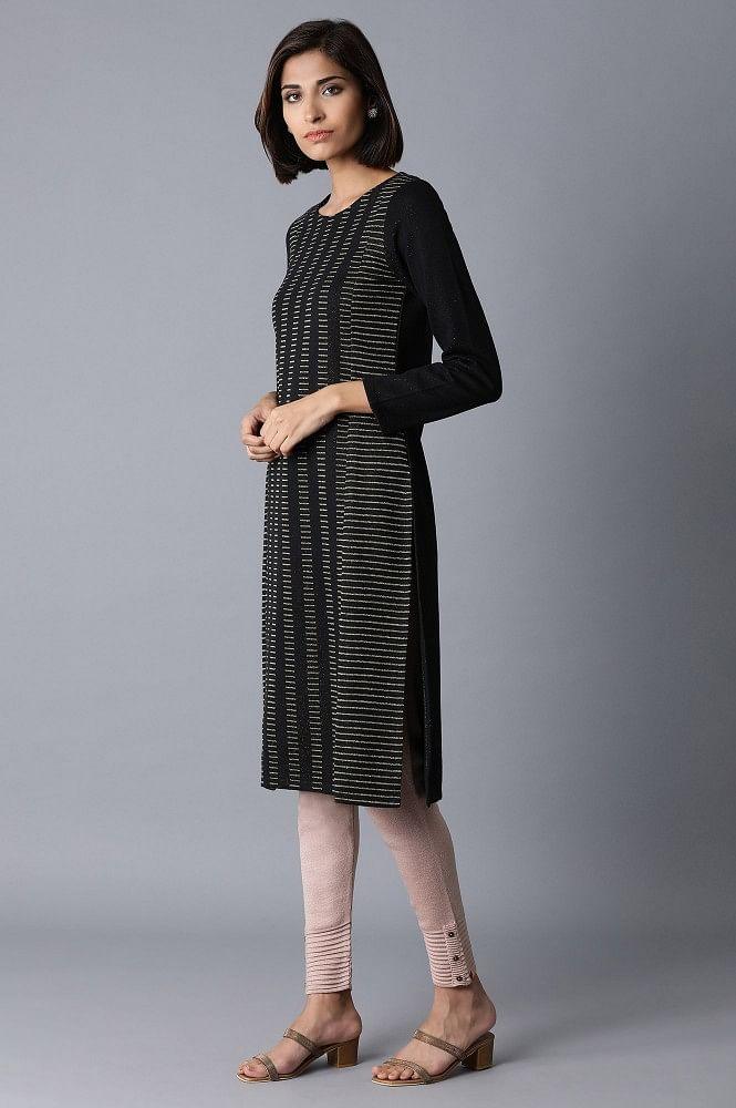 Jet Black PC Jacquard kurta - wforwoman