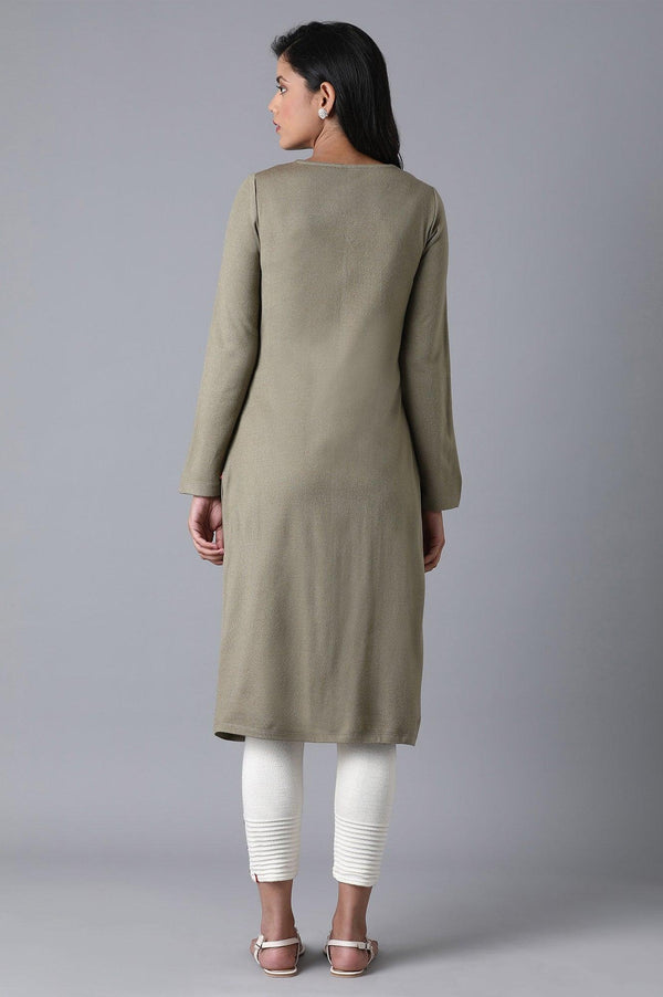 Olive Green Floral Embroidery Winter kurta