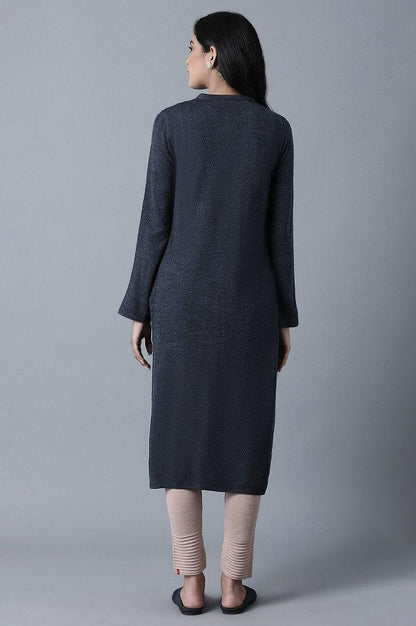 Blue Mandarin Neck Winter kurta - wforwoman