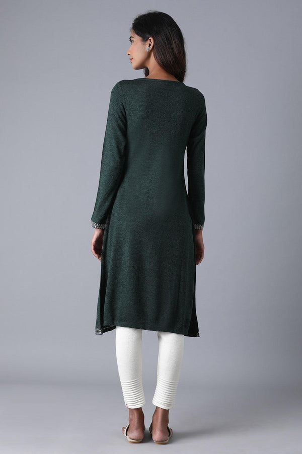 Olive Green Round Neck Embroidery Winter kurta