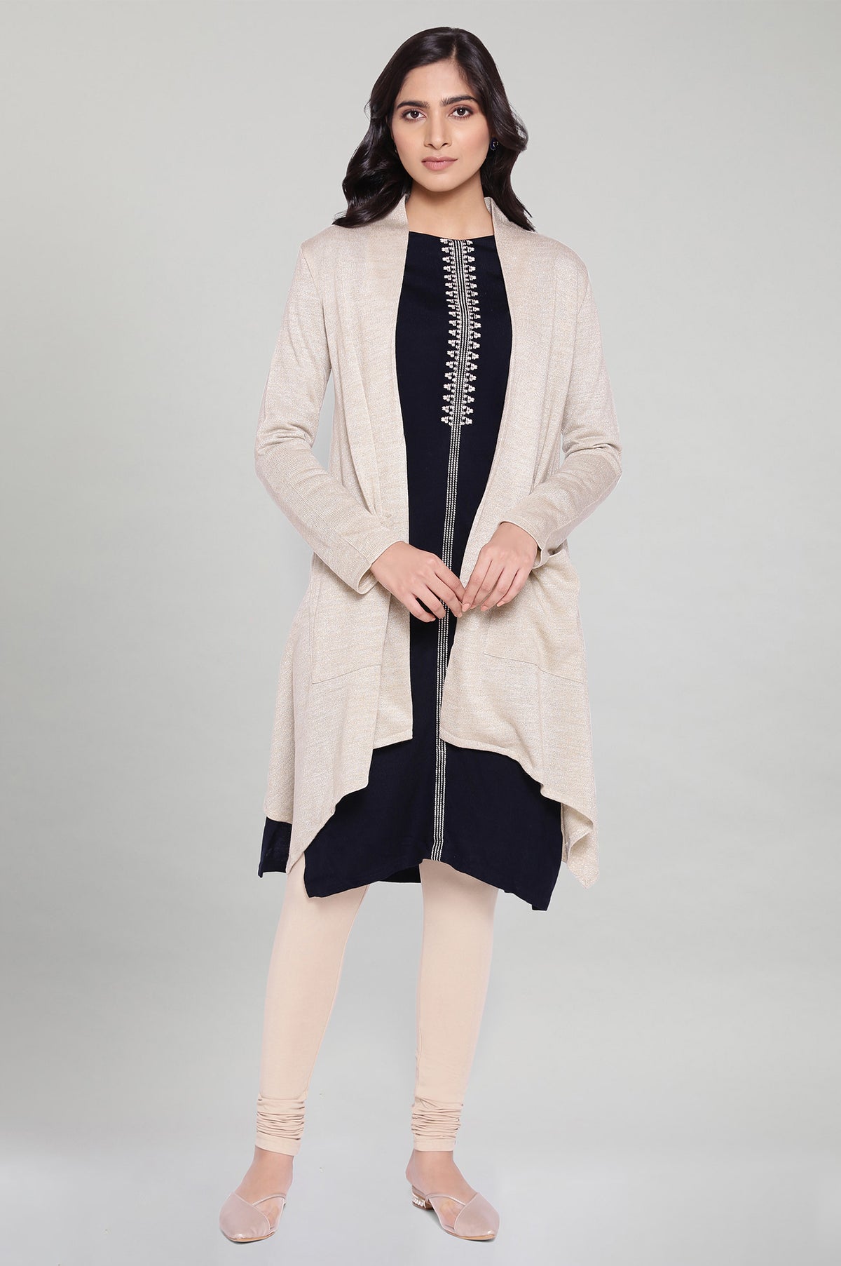 Beige Circular Flared Cardigan - S