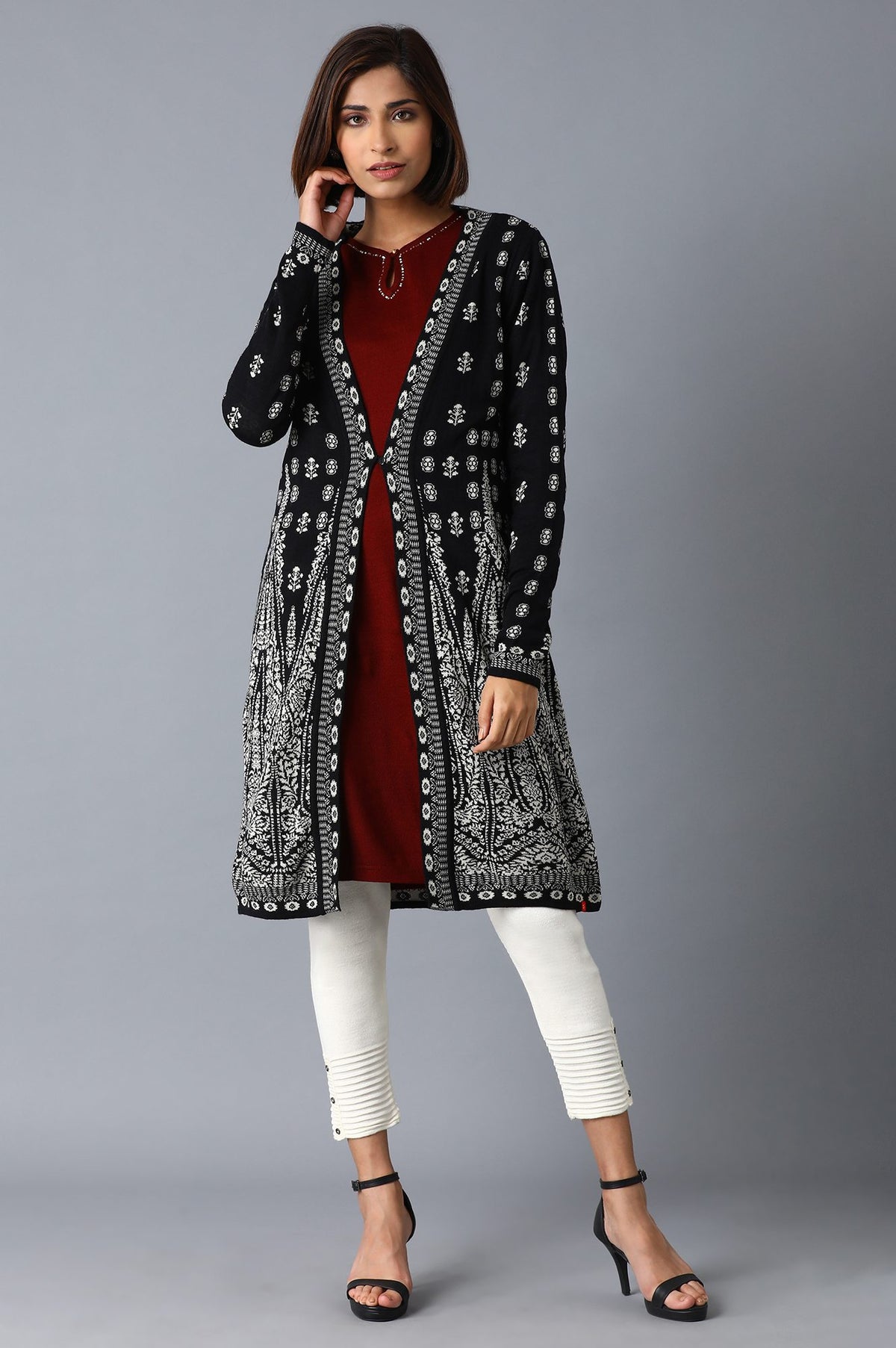 Black Reversible Jacquard Cardigan - S