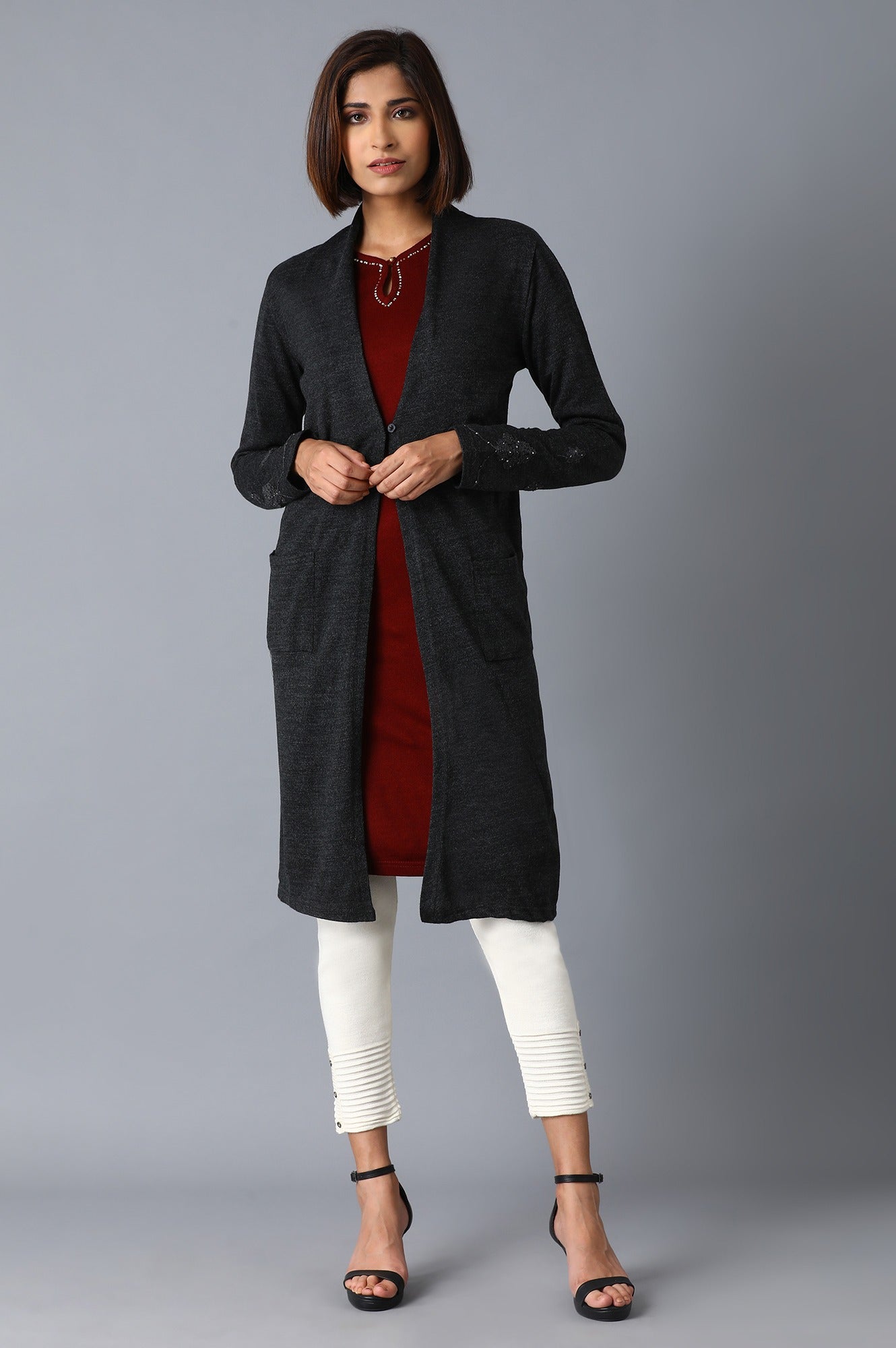 Dark Grey Long Cardigan - wforwoman