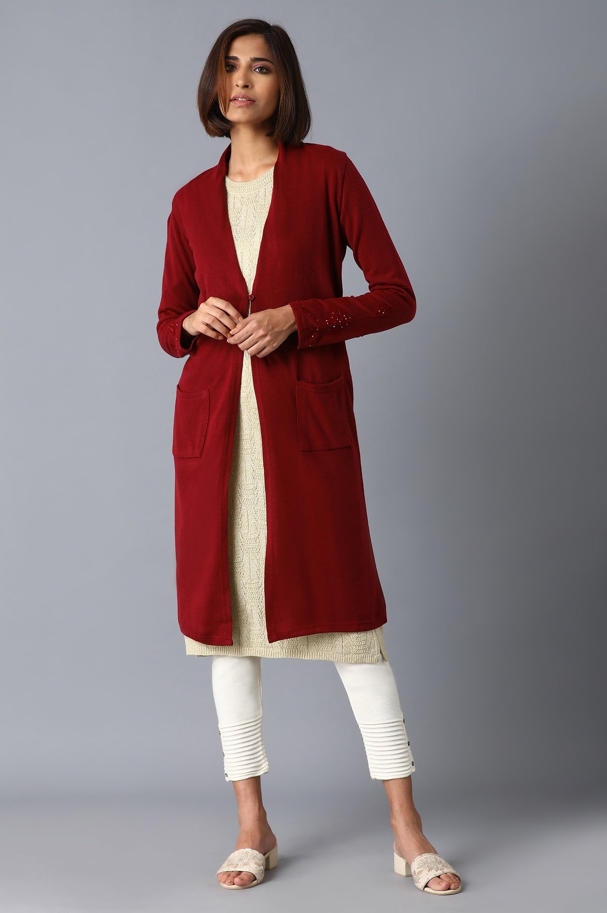 Garnet Red Long Cardigan - S