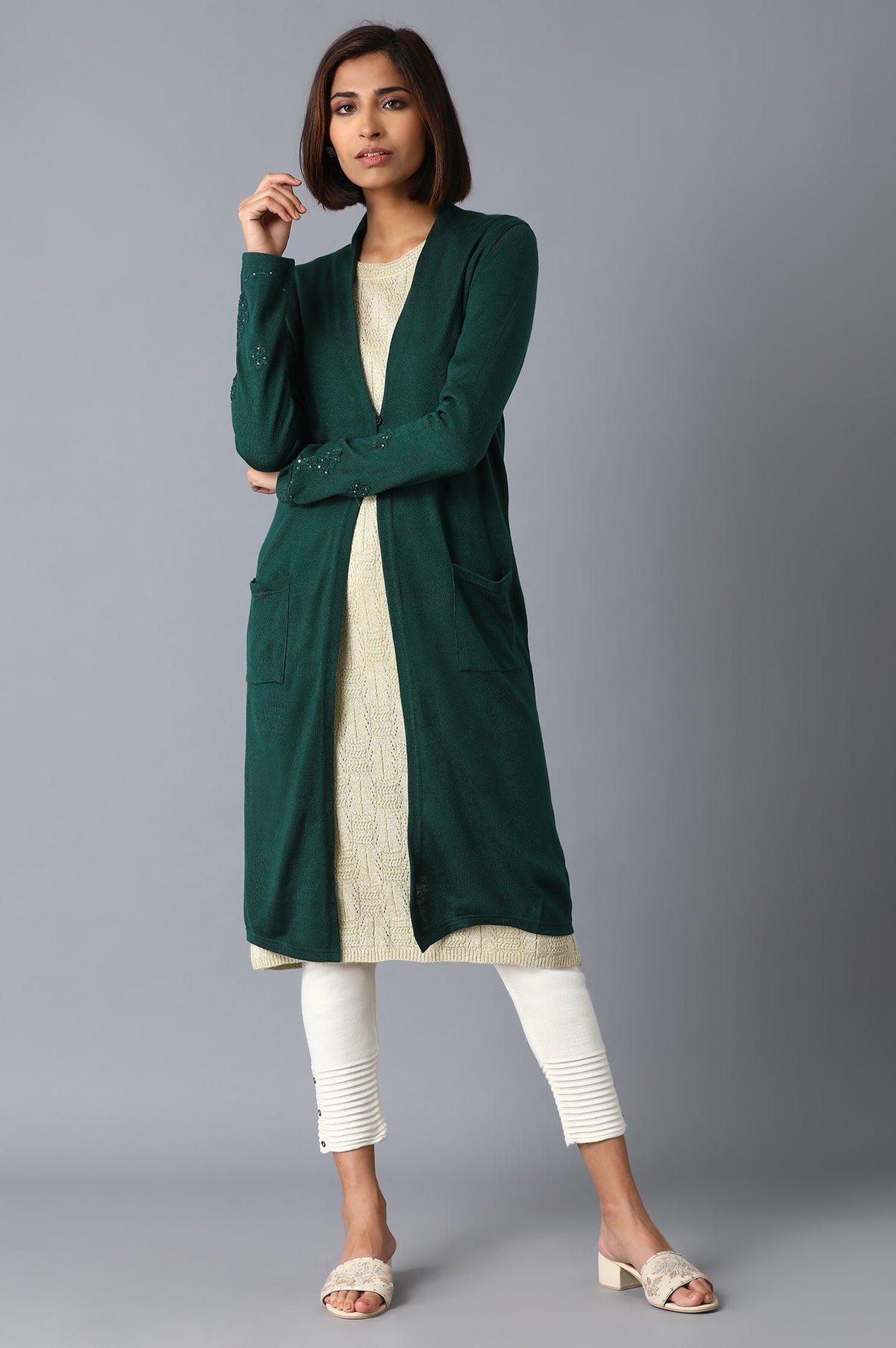 Green Long Cardigan - S