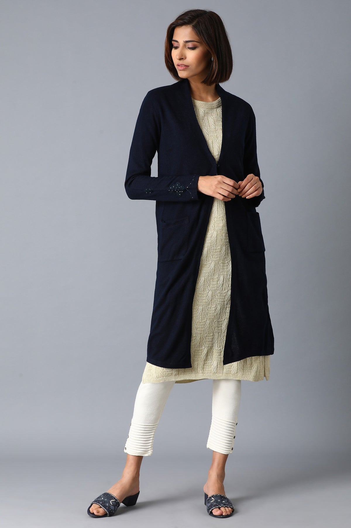 Dark Blue Long Cardigan - S