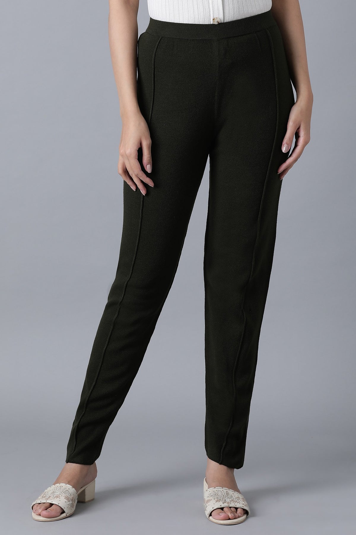 Olive Green Pintuck Leggings - S