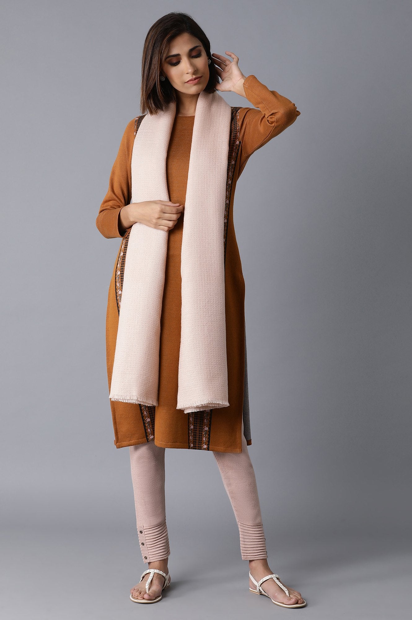 Pink Self Textured Shawl