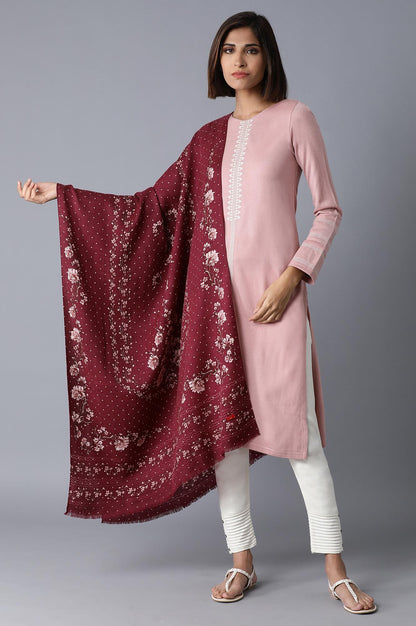 Maroon Floral Printed Shawl