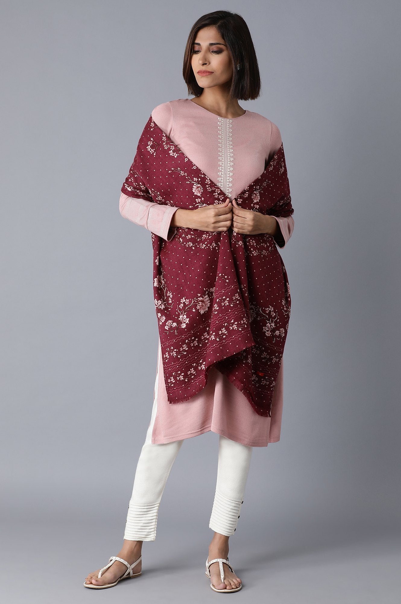 Maroon Floral Printed Shawl