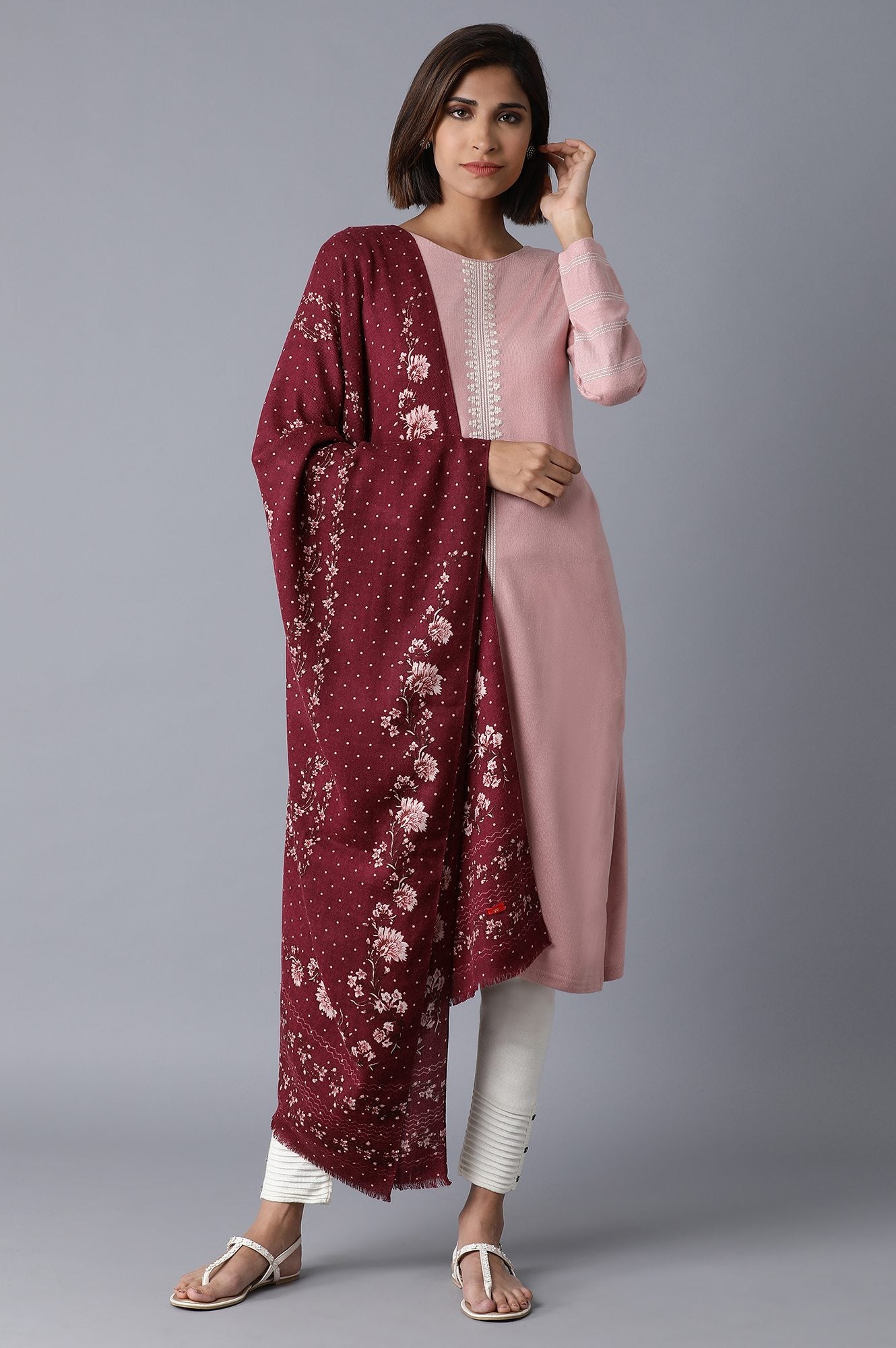 Maroon Floral Printed Shawl