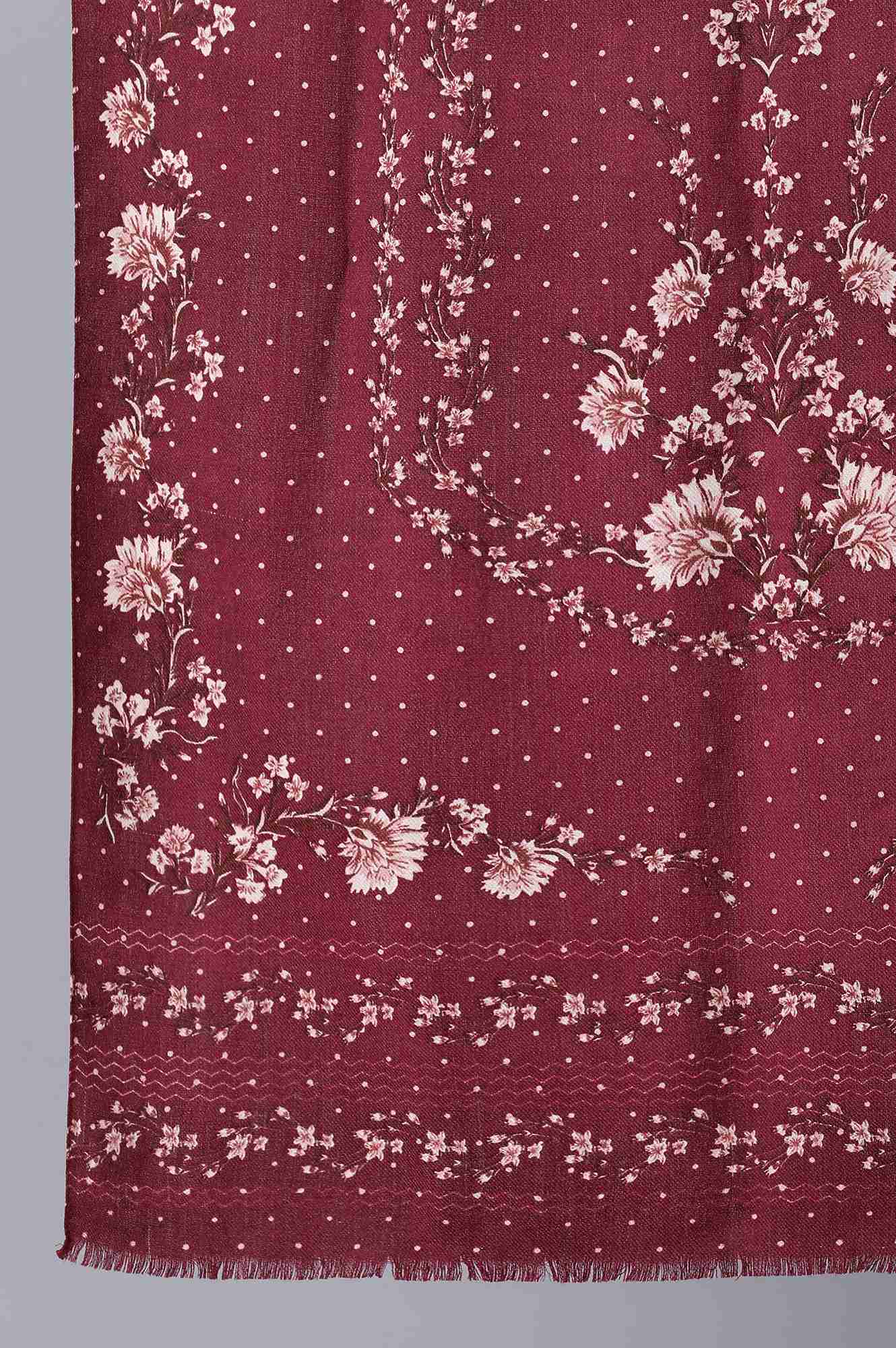 Maroon Floral Printed Shawl