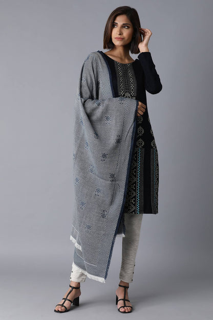 Blue and Ecru Jacquard Shawl