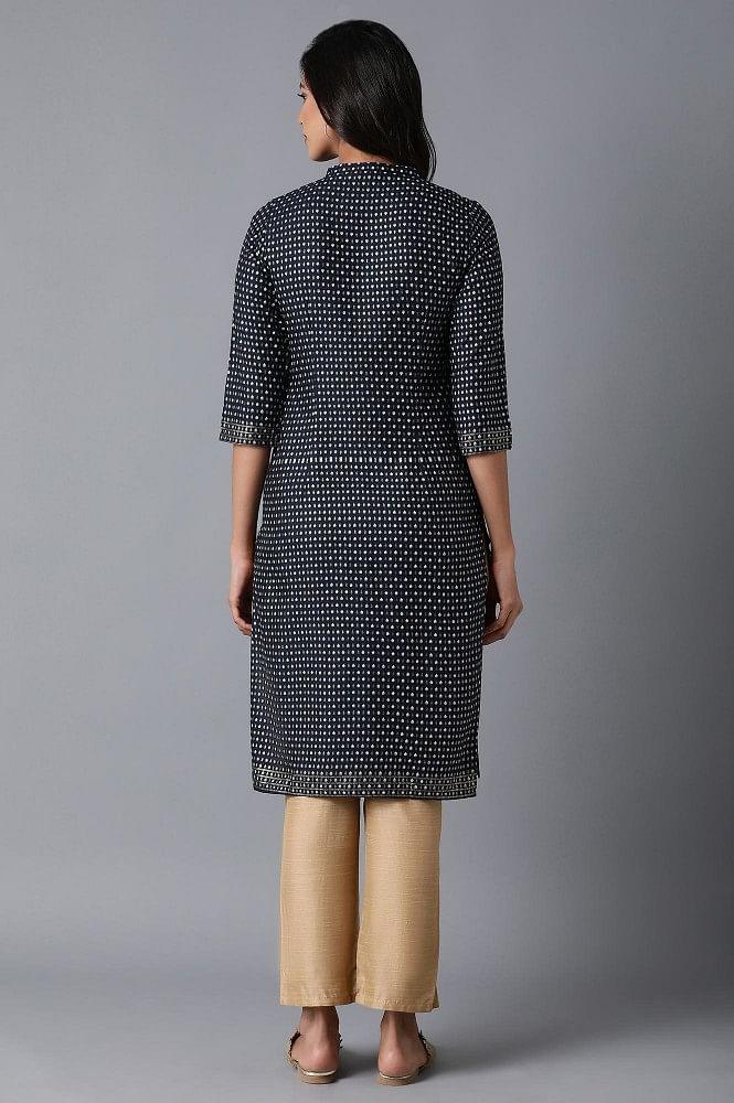 Black Printed kurta - wforwoman