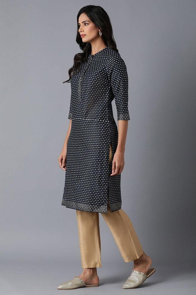 Black Printed kurta - wforwoman