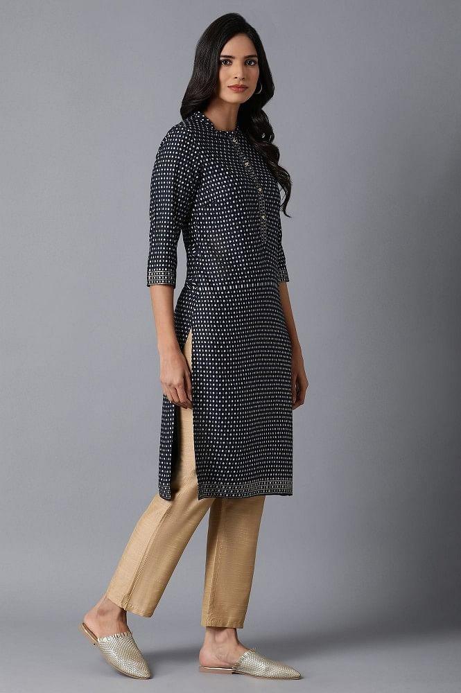 Black Printed kurta - wforwoman