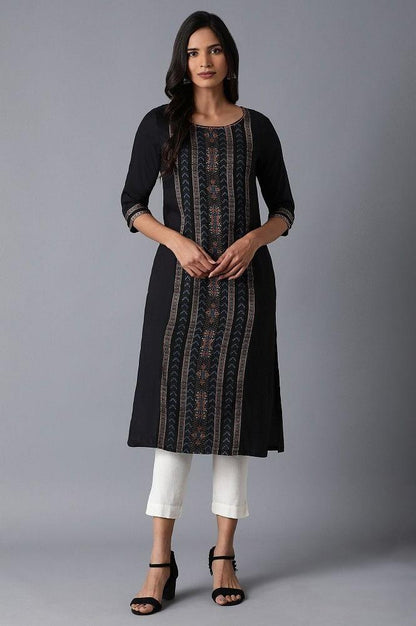 Black Printed kurta - wforwoman