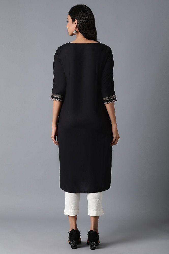 Black Printed kurta - wforwoman