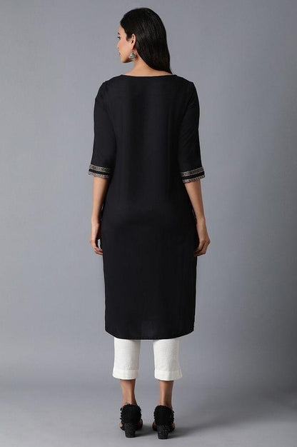 Black Printed kurta - wforwoman