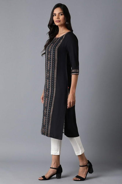 Black Printed kurta - wforwoman