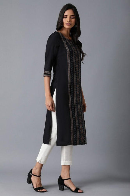 Black Printed kurta - wforwoman