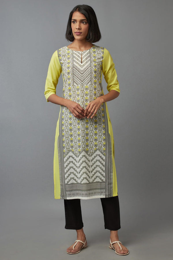 Lime Yellow Placement Print kurta