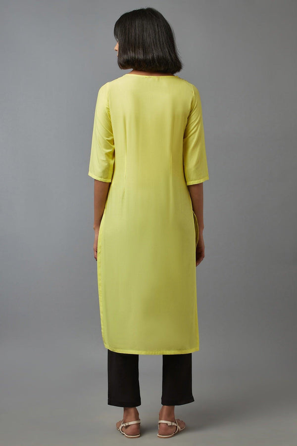 Lime Yellow Placement Print kurta