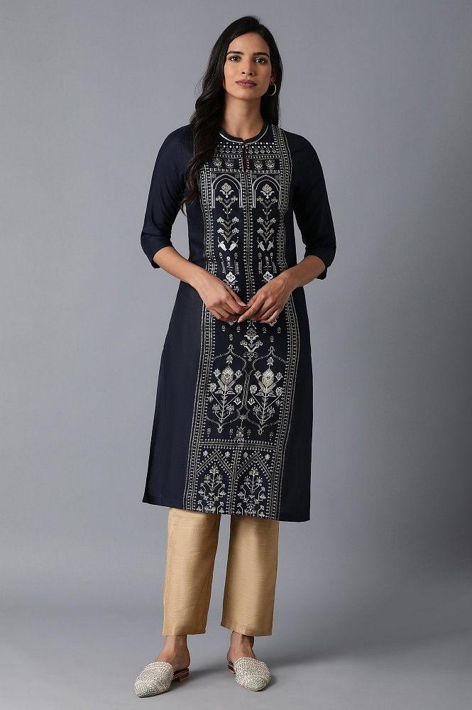 Navy Tribal Print kurta - wforwoman
