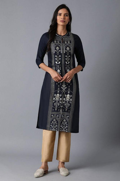 Navy Tribal Print kurta - wforwoman