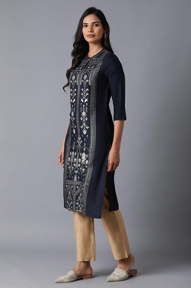 Navy Tribal Print kurta - wforwoman