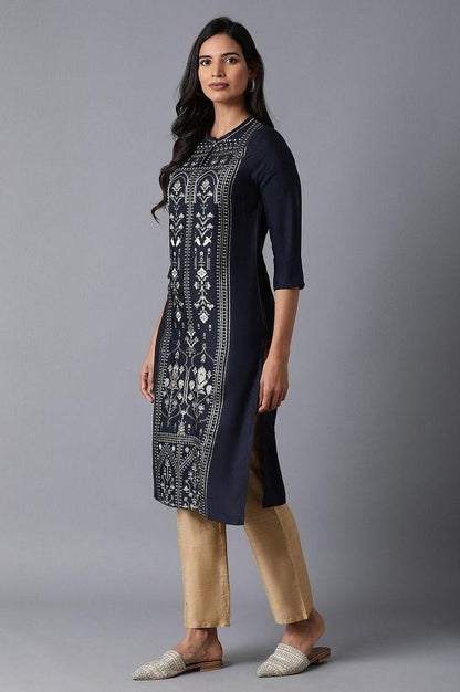 Navy Tribal Print kurta - wforwoman