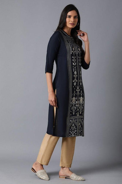Navy Tribal Print kurta - wforwoman