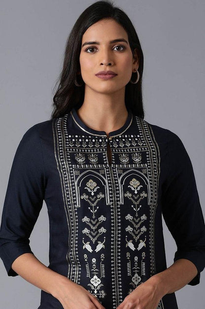 Navy Tribal Print kurta - wforwoman