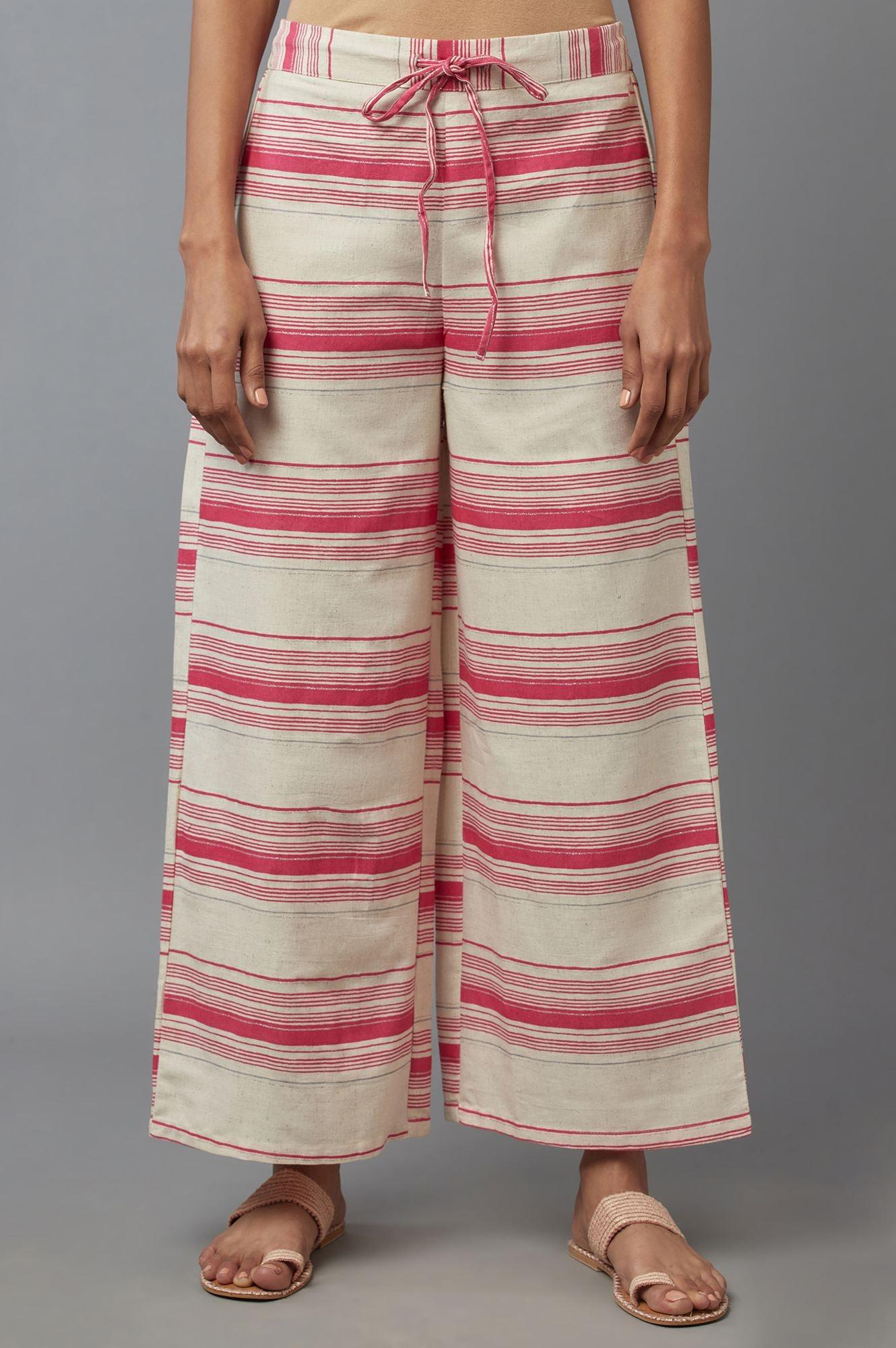 Ecru And Red Strip Parallel Pants - wforwoman