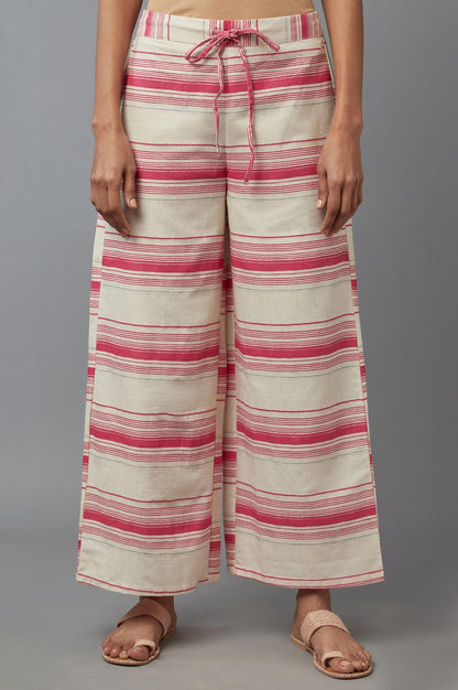 Ecru And Red Strip Parallel Pants - wforwoman