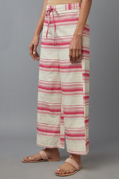 Ecru And Red Strip Parallel Pants - wforwoman