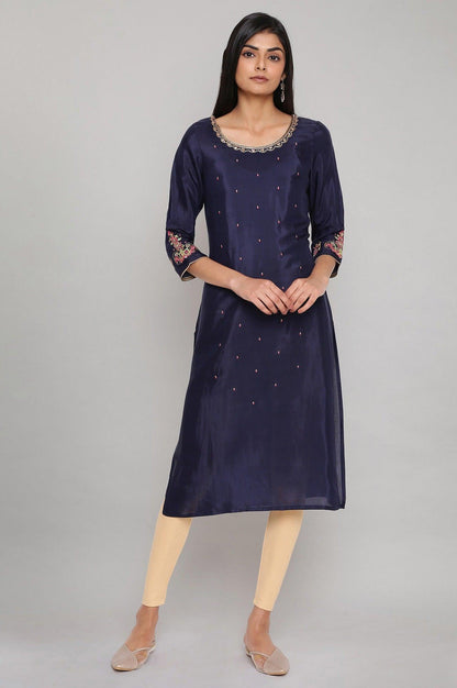 Navy Blue Solid Straight kurta - wforwoman