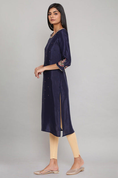 Navy Blue Solid Straight kurta - wforwoman