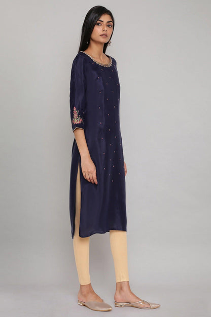 Navy Blue Solid Straight kurta - wforwoman