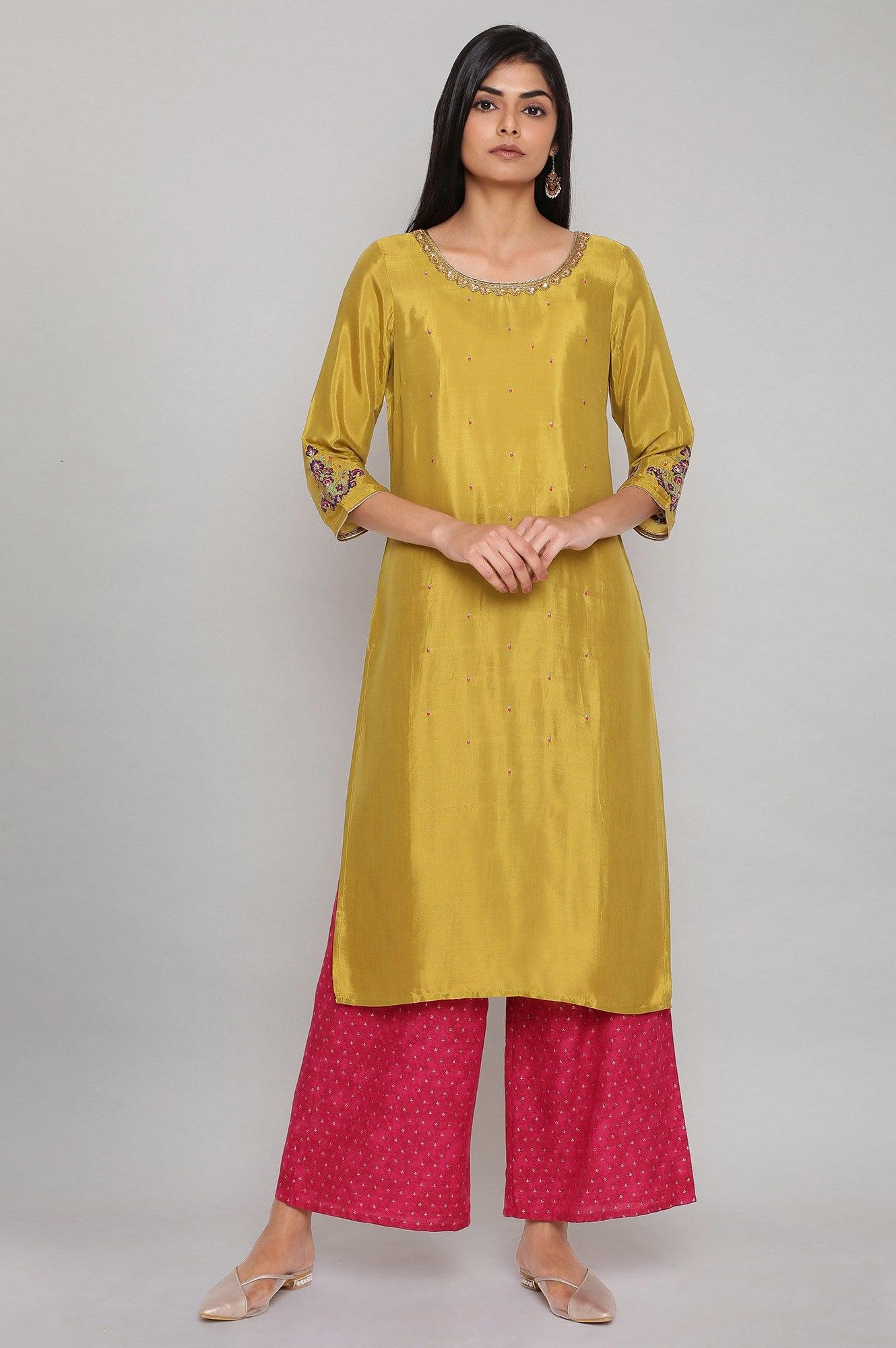 Olive Green Solid Straight kurta - wforwoman