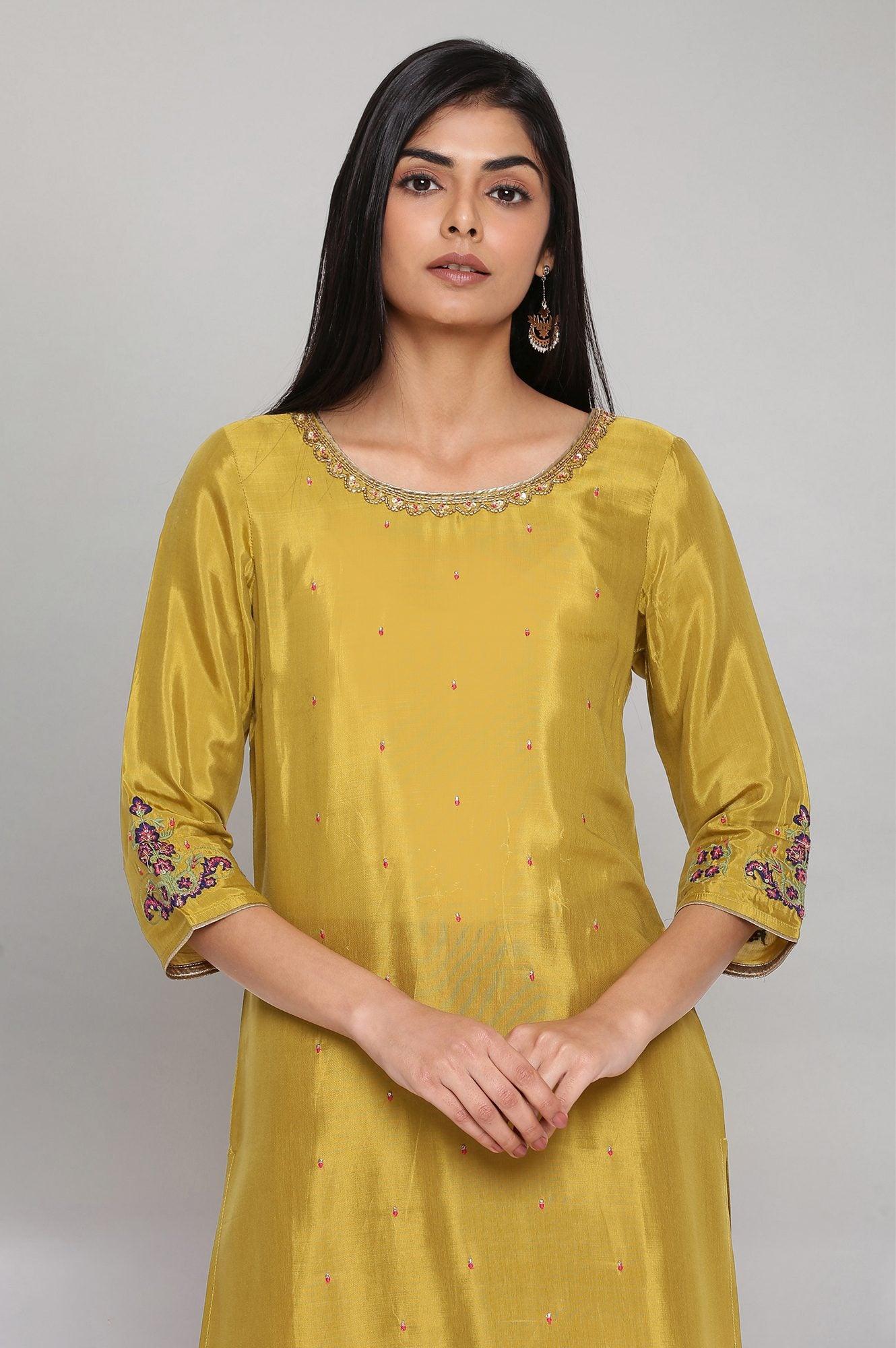Olive Green Solid Straight kurta - wforwoman