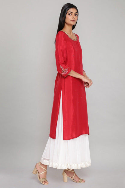 Red Solid Straight kurta - wforwoman