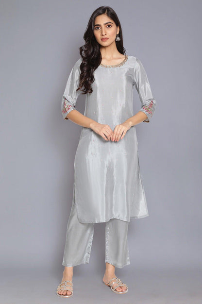 Grey Solid Straight kurta - wforwoman