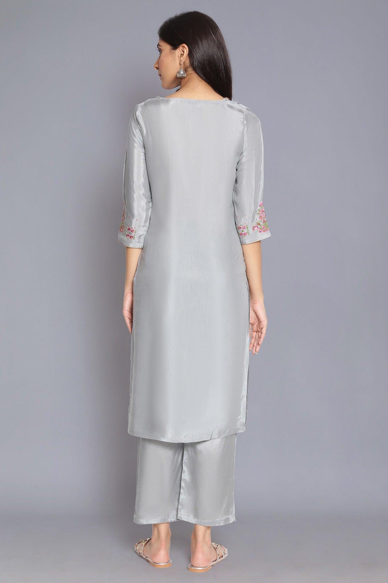 Grey Solid Straight kurta - wforwoman