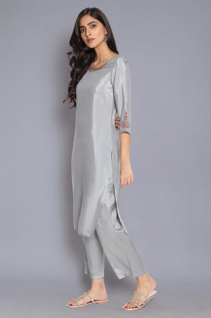 Grey Solid Straight kurta - wforwoman
