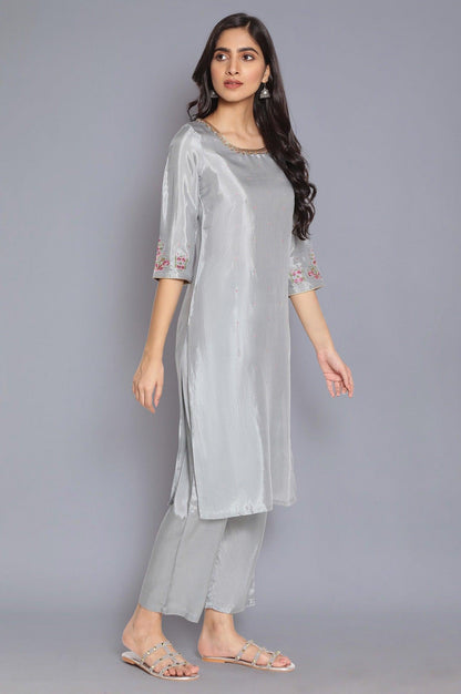 Grey Solid Straight kurta - wforwoman