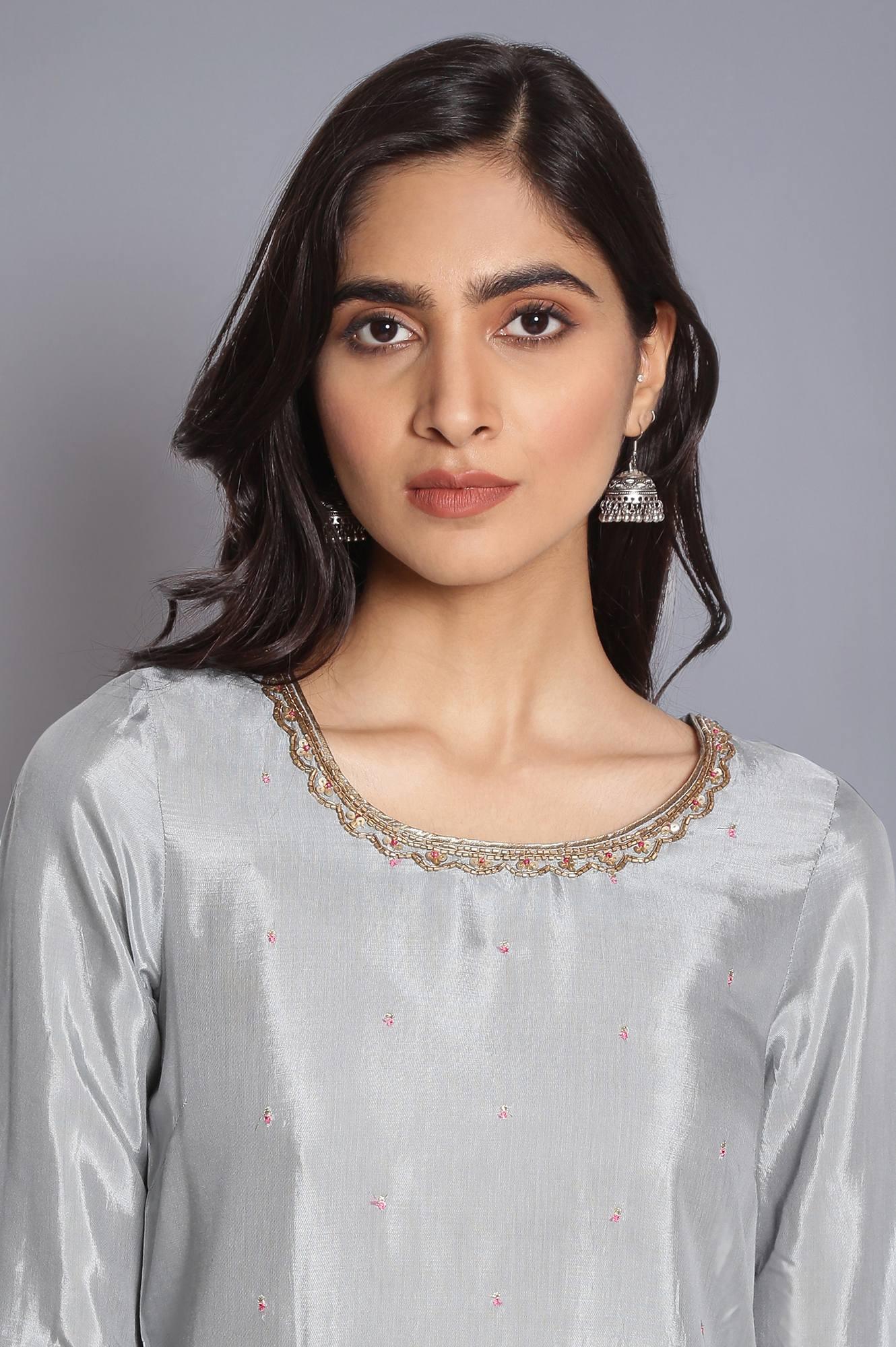 Grey Solid Straight kurta - wforwoman