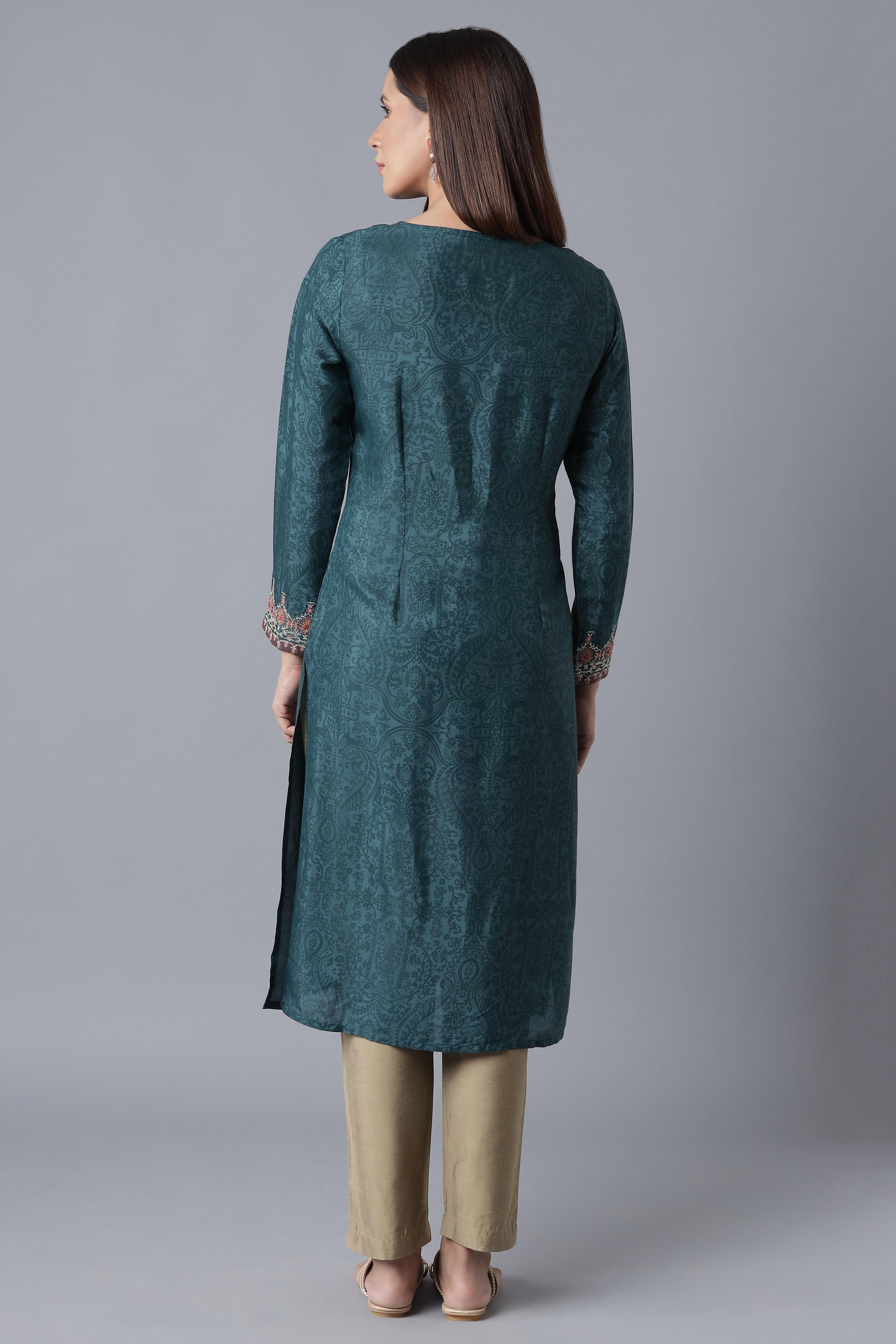 Teal Sequin Embroidered kurta - wforwoman