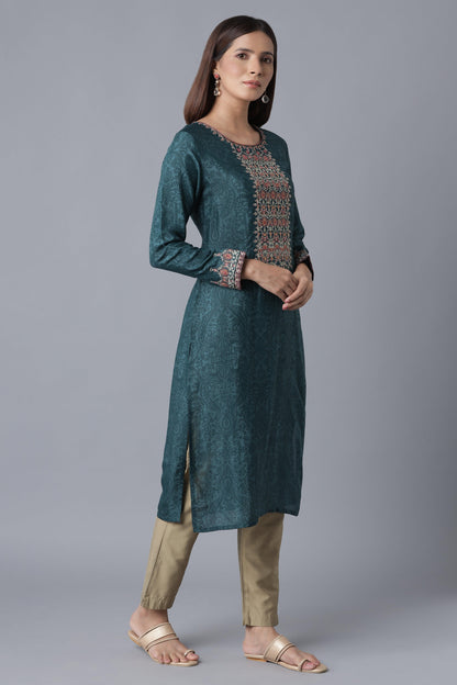 Teal Sequin Embroidered kurta - wforwoman